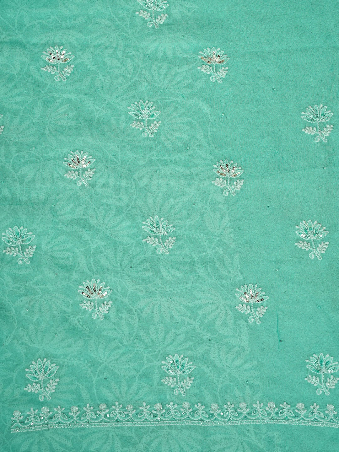 Ada Hand Embroidered Sea Green Pure Georgette Lucknowi Chikankari Unstitched Kurta Dupatta Set With Sequinned Work 01A662252