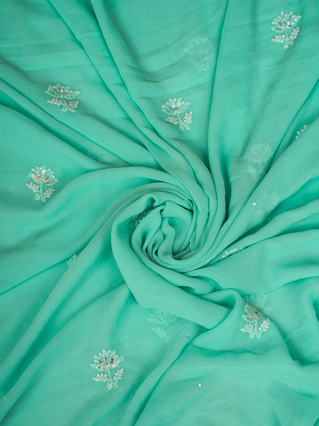 Ada Hand Embroidered Sea Green Pure Georgette Lucknowi Chikankari Unstitched Kurta Dupatta Set With Sequinned Work 01A662252