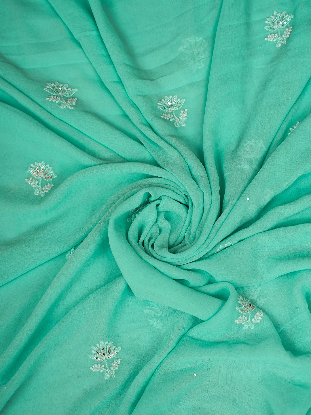 Ada Hand Embroidered Sea Green Pure Georgette Lucknowi Chikankari Unstitched Kurta Dupatta Set With Sequinned Work 01A662252