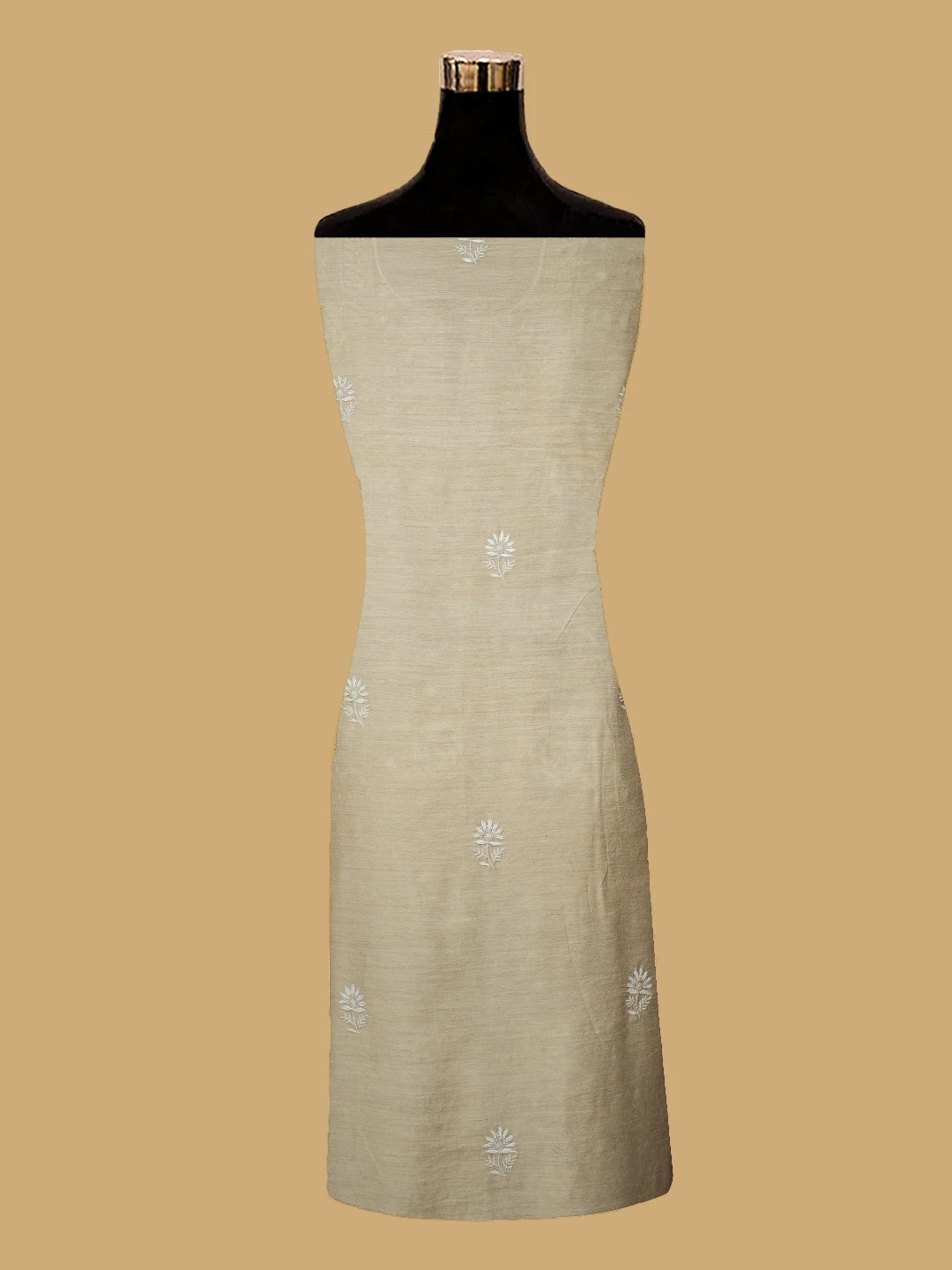 Ada Hand Embroidered Fawn Moonga Silk Lucknowi Chikankari Unstitched Kurta Dupatta Set With Cutdana Work 01A621920