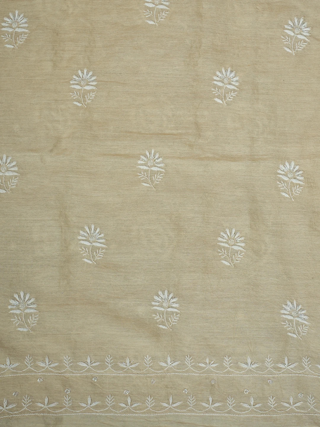 Ada Hand Embroidered Fawn Moonga Silk Lucknowi Chikankari Unstitched Kurta Dupatta Set With Cutdana Work 01A621920