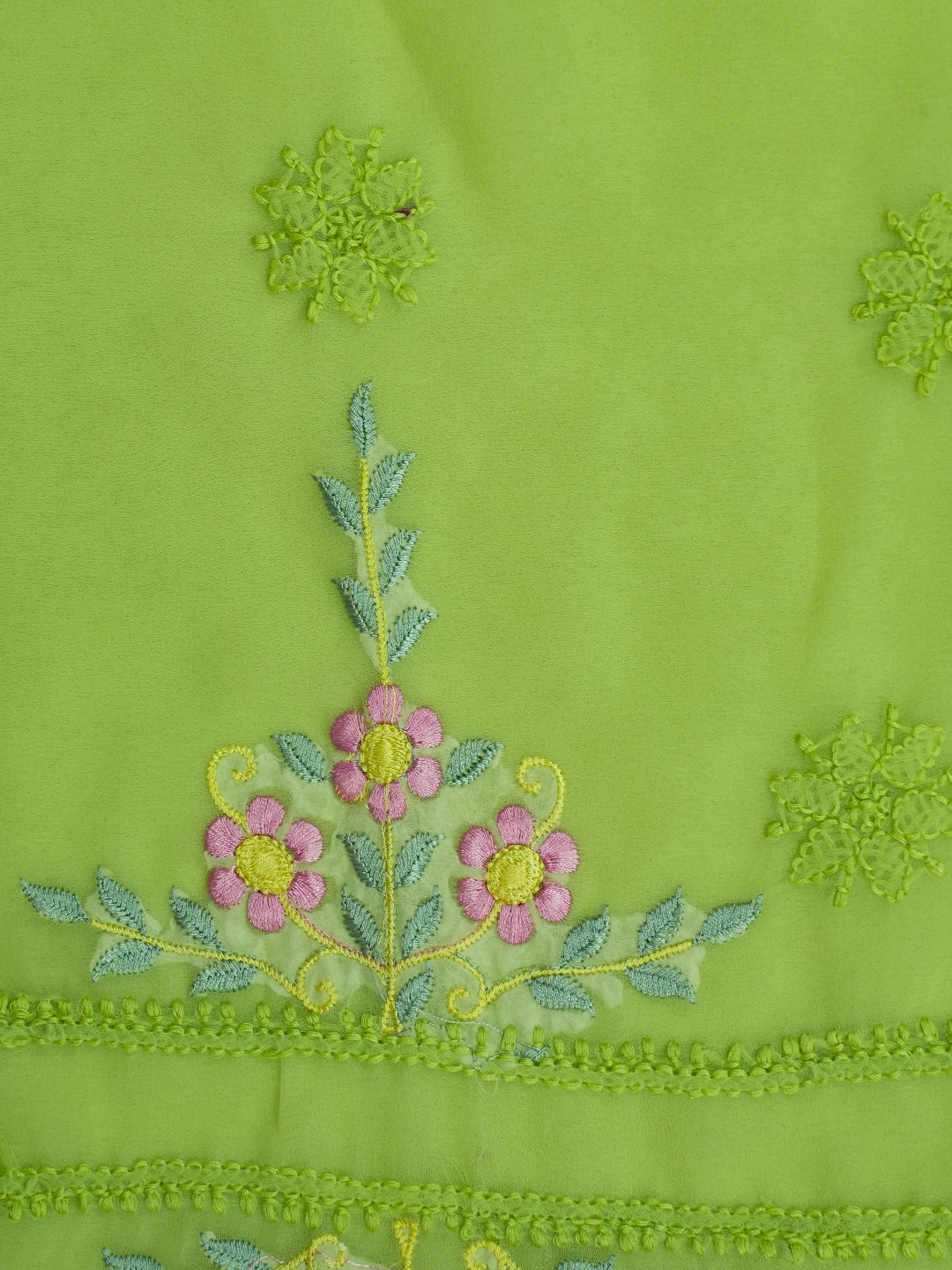 Ada Hand Embroidered Lime Green Georgette Lucknowi Chikankari Unstitched Suit Piece With Parsi Work 01A608567