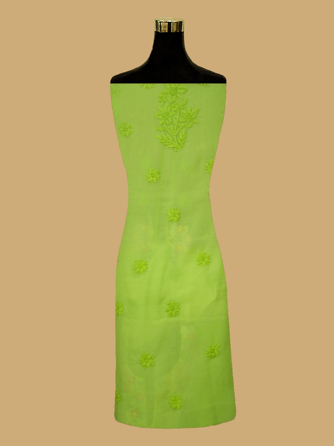 Ada Hand Embroidered Lime Green Georgette Lucknowi Chikankari Unstitched Suit Piece With Parsi Work 01A608567