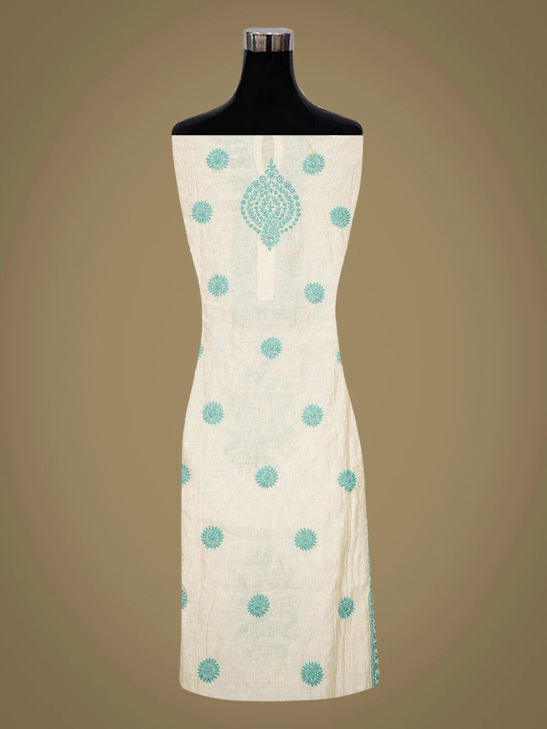 Ada Hand Embroidered Fawn Chanderi Lucknowi Chikankari Semi-Stitched Anarkali Kurta Dupatta Set With Cutdana Work 01A584947
