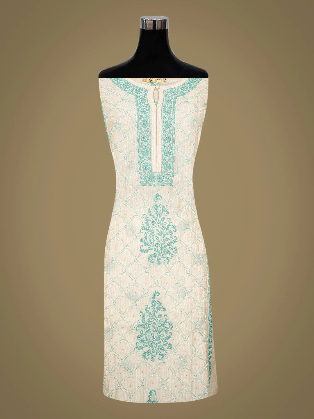 Ada Hand Embroidered Fawn Chanderi Lucknowi Chikankari Semi-Stitched Anarkali Kurta Dupatta Set With Cutdana Work 01A584947