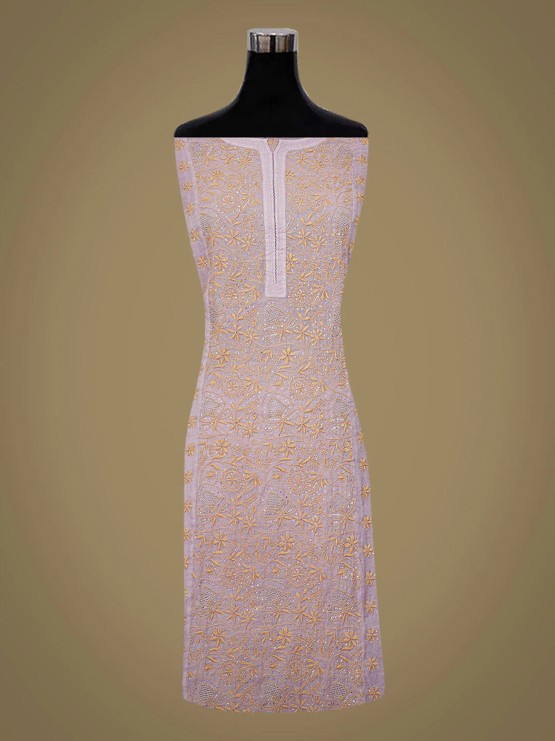 Ada Hand Embroidered Lavender Tissue Lucknowi Chikankari Semi-stitched Kurta Dupatta Set With Muqaish Work 01A702576