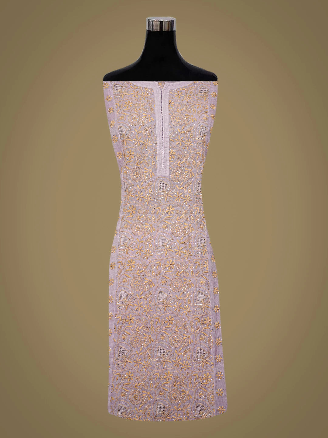 Ada Hand Embroidered Lavender Tissue Lucknowi Chikankari Semi-stitched Kurta Dupatta Set With Muqaish Work 01A702576