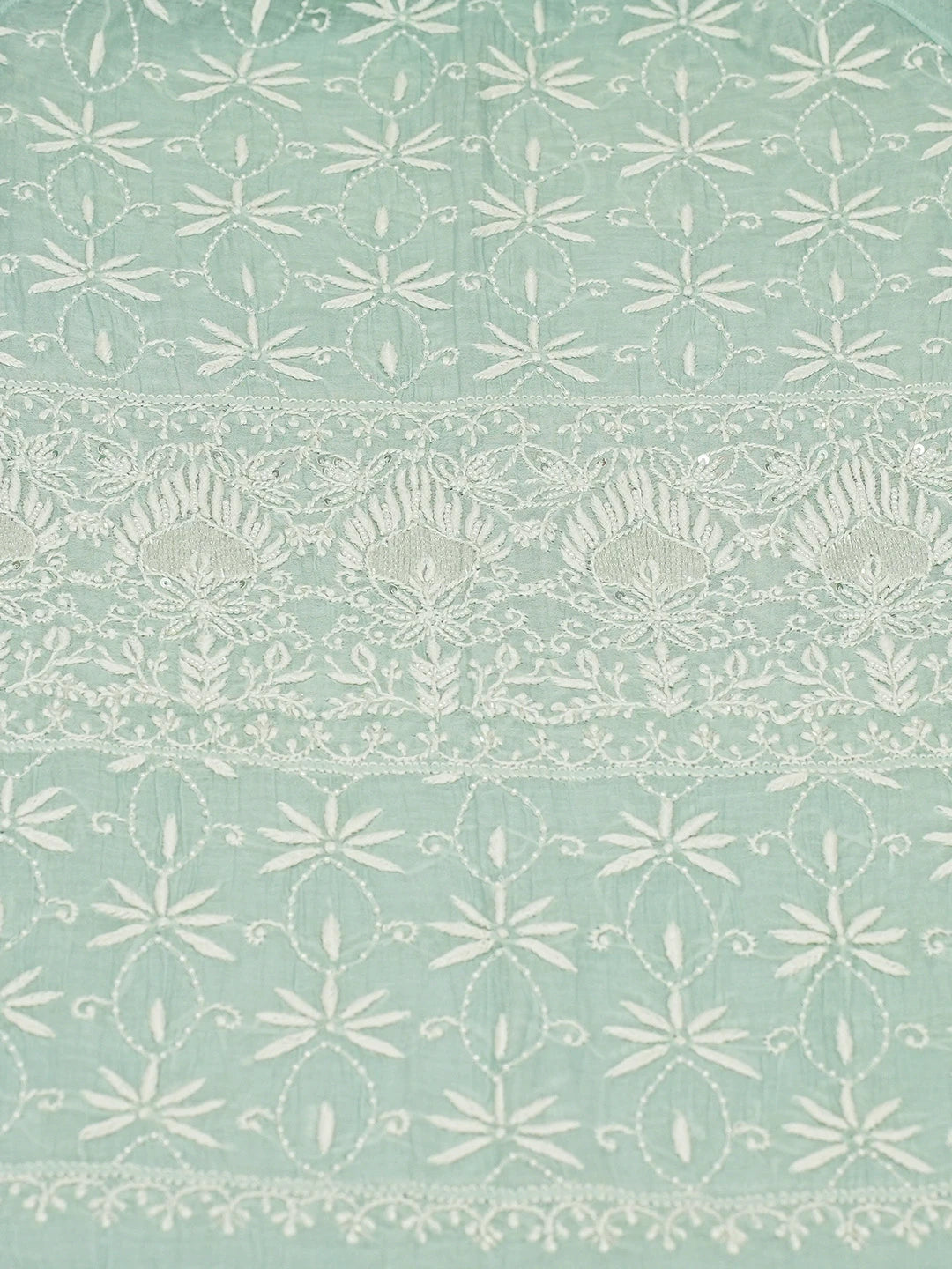 Ada Hand Embroidered Sea Green Chanderi Lucknowi Chikankari Semi-Stitched Kurta Dupatta Set with Cutdana Work 01A722421