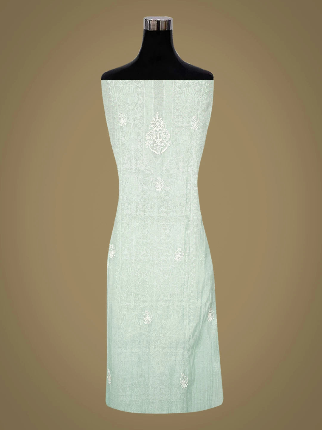 Ada Hand Embroidered Sea Green Chanderi Lucknowi Chikankari Semi-Stitched Kurta Dupatta Set with Cutdana Work 01A722421