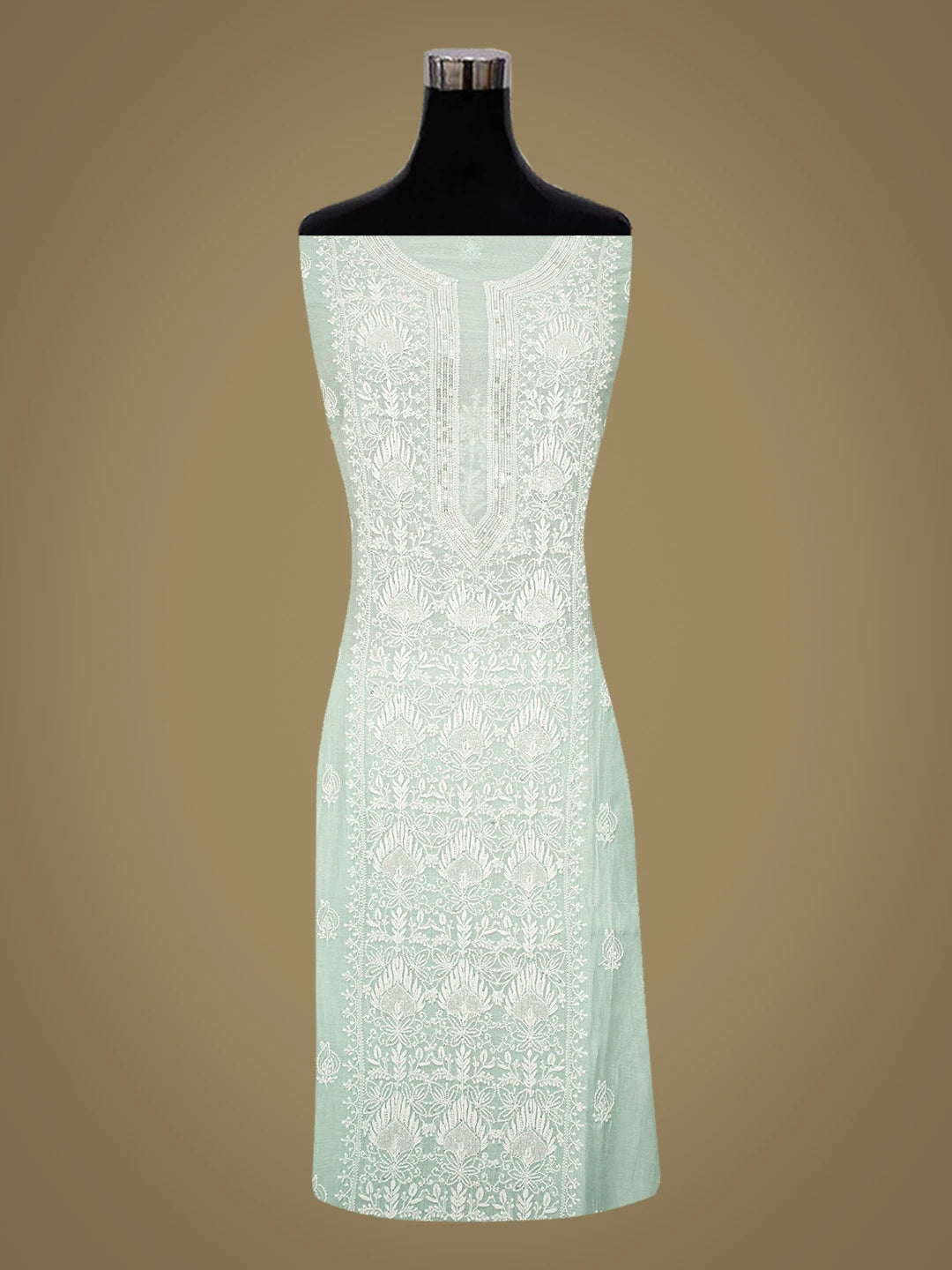 Ada Hand Embroidered Sea Green Chanderi Lucknowi Chikankari Semi-Stitched Kurta Dupatta Set with Cutdana Work 01A722421