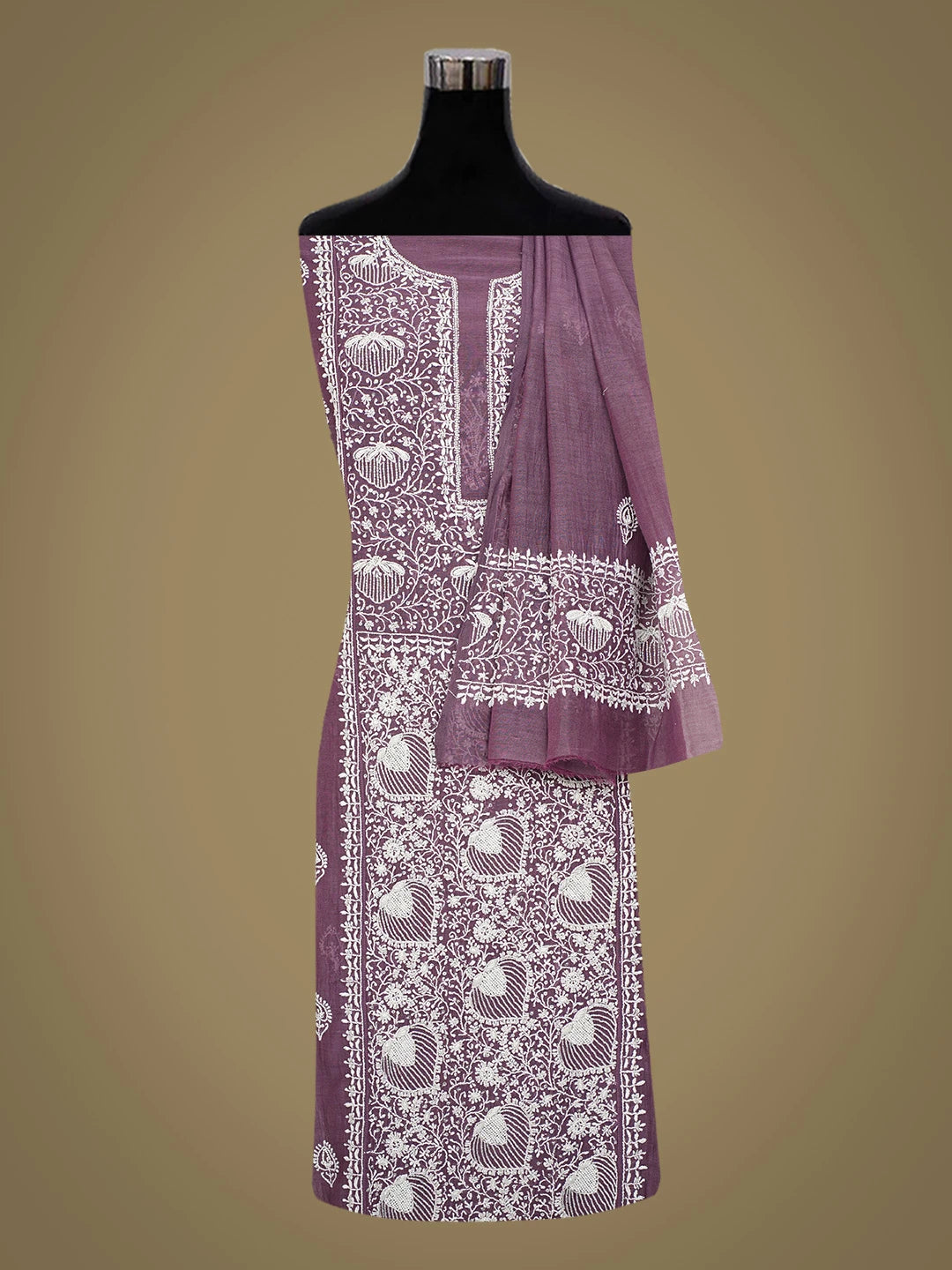 Ada Hand Embroidered Purple Chanderi Lucknowi Chikankari Semi-Stitched Kurta Dupatta Set with Cutdana Work 01A722408