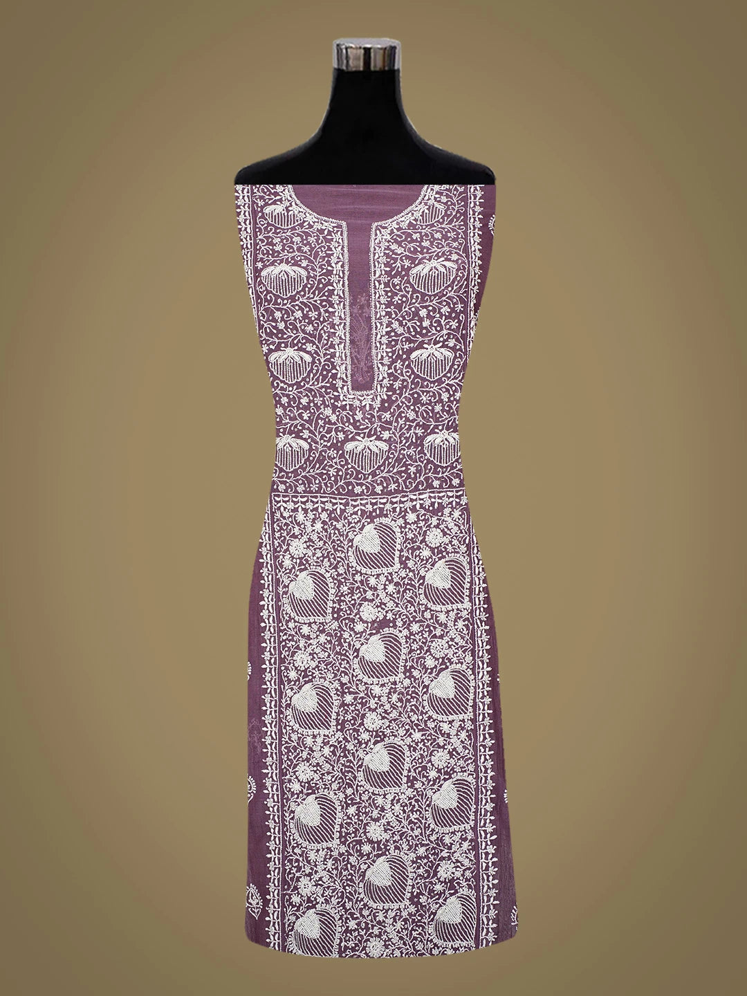 Ada Hand Embroidered Purple Chanderi Lucknowi Chikankari Semi-Stitched Kurta Dupatta Set with Cutdana Work 01A722408