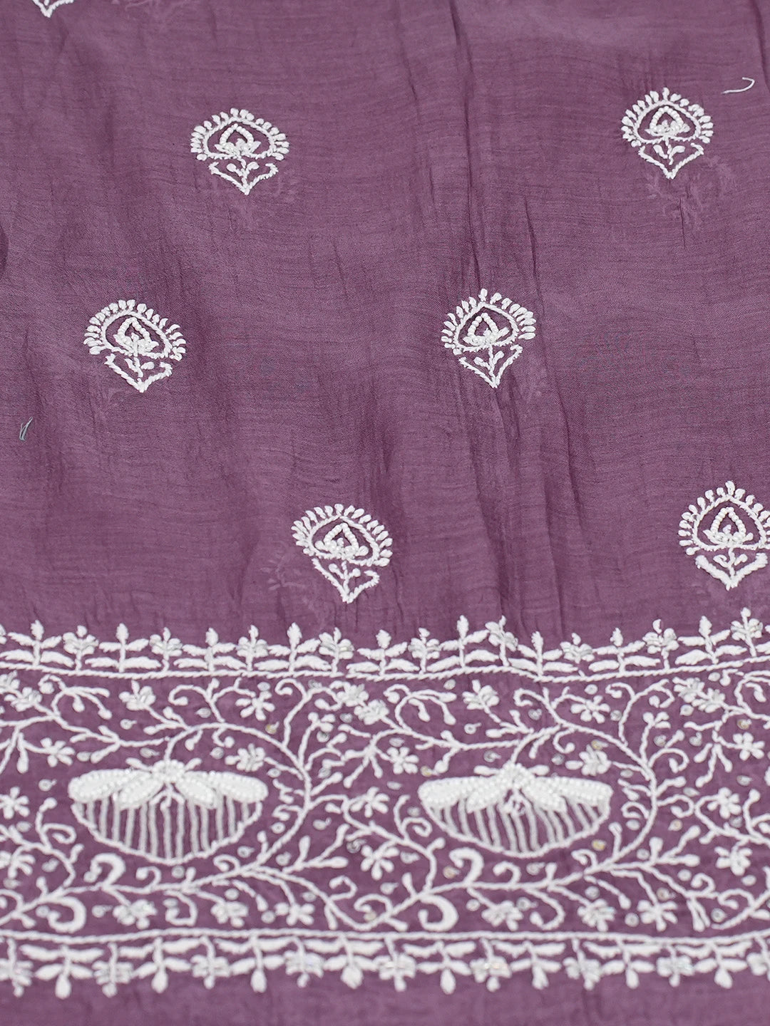 Ada Hand Embroidered Purple Chanderi Lucknowi Chikankari Semi-Stitched Kurta Dupatta Set with Cutdana Work 01A722408