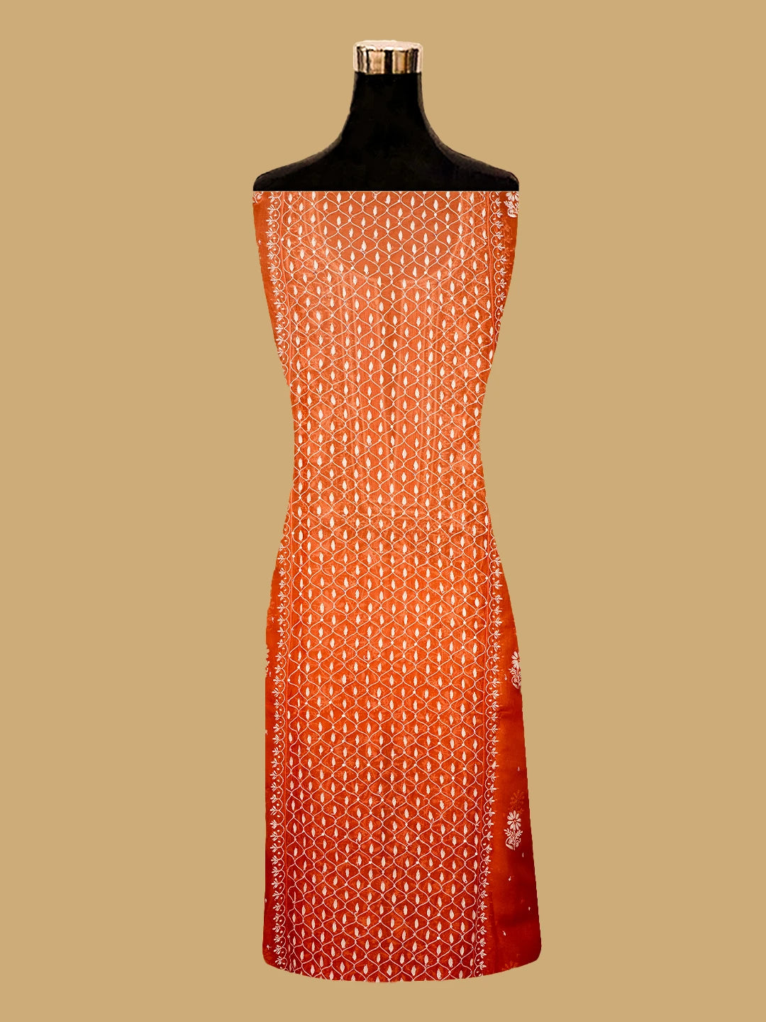 Ada Hand Embroidered Orange Organza Lucknowi Chikankari Semi-Stitched Kurta Dupatta Set With Cutdana Work 01A705262