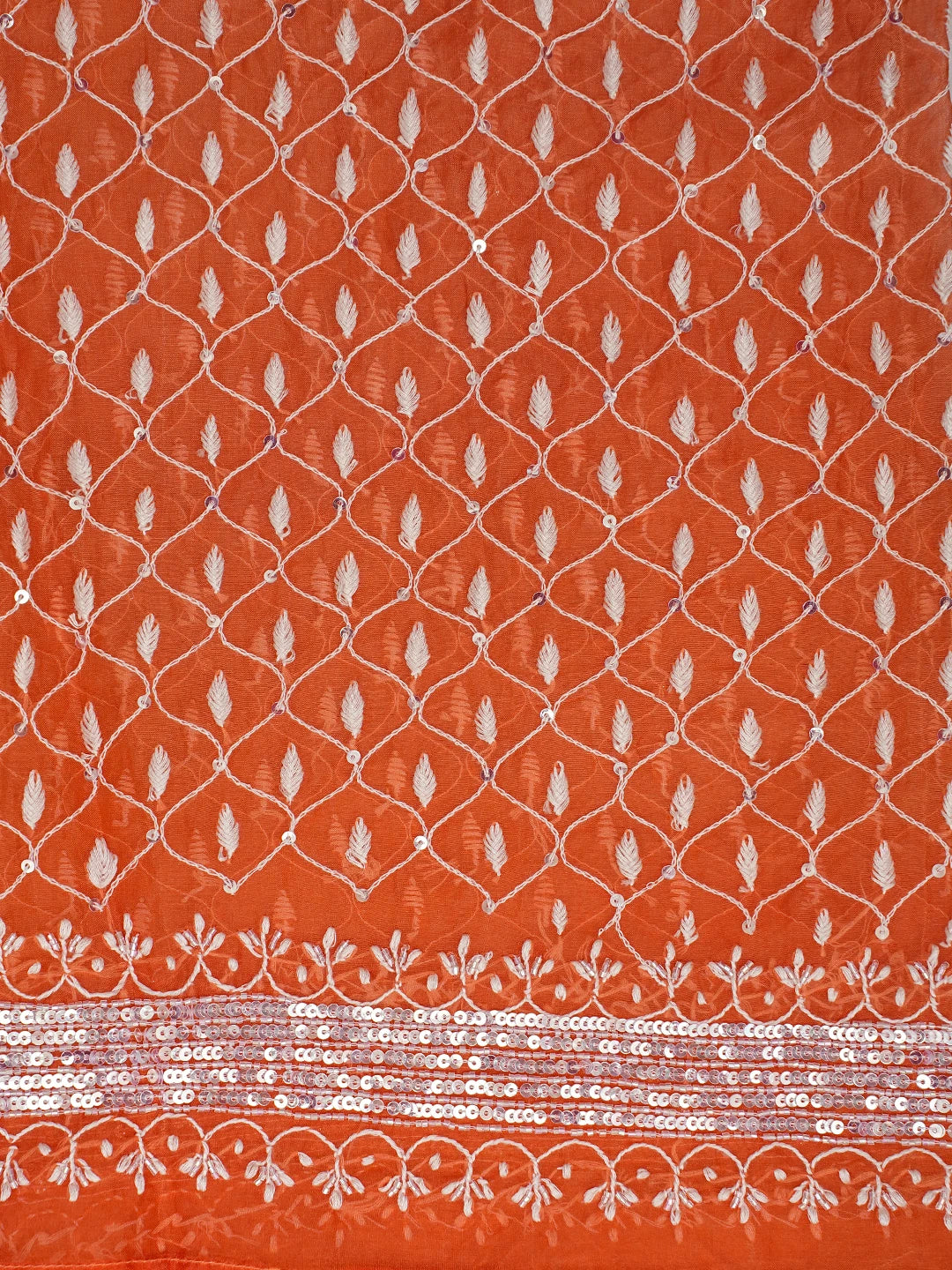 Ada Hand Embroidered Orange Organza Lucknowi Chikankari Semi-Stitched Kurta Dupatta Set With Cutdana Work 01A705262