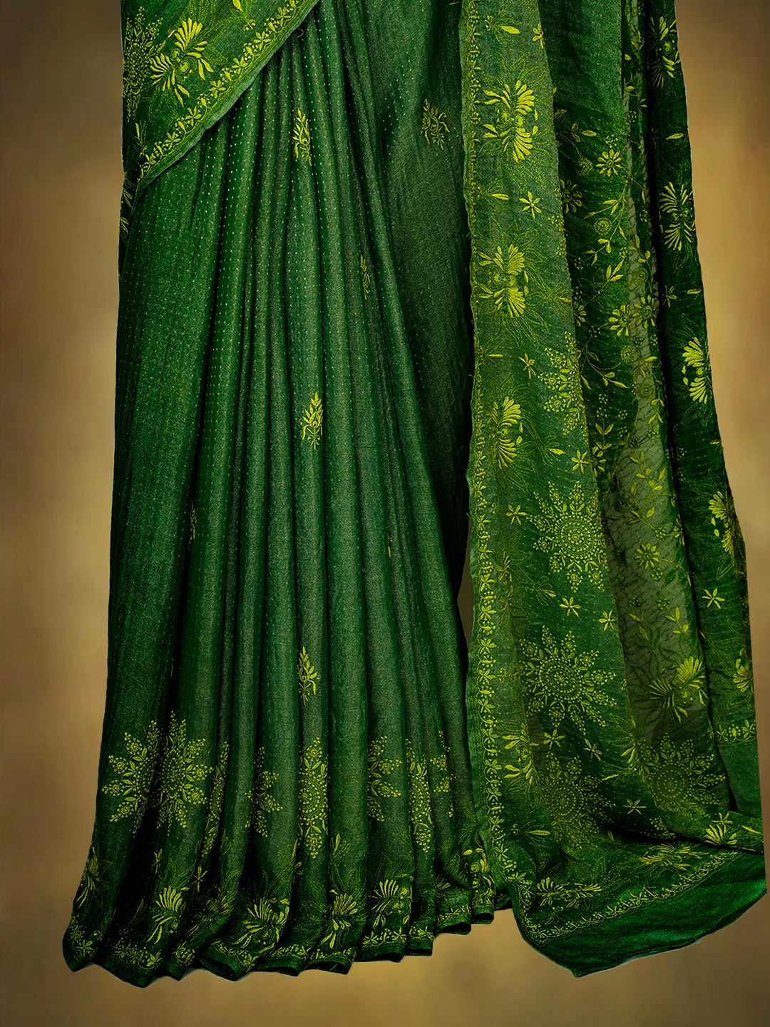 Ada Hand Embroidered Green Tissue Lucknowi Chikankari Saree and Blouse 01A679617
