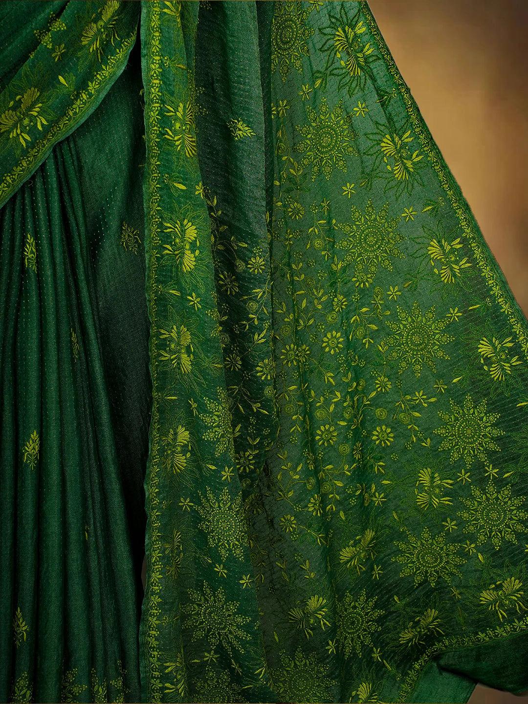 Ada Hand Embroidered Green Tissue Lucknowi Chikankari Saree and Blouse 01A679617