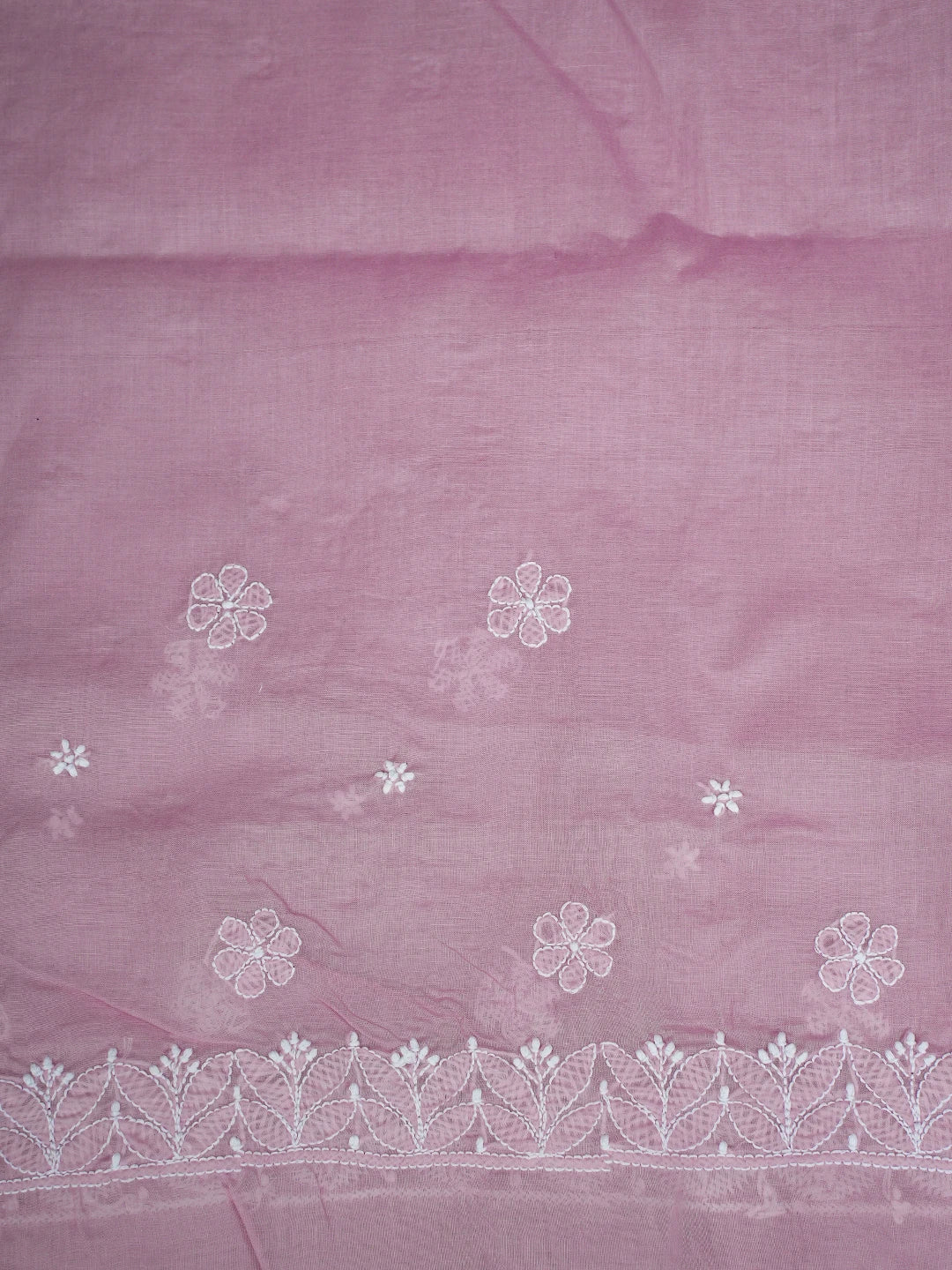 Ada Hand Embroidered Mauve Cotton Lucknowi Chikankari Saree and Blouse 01A720552