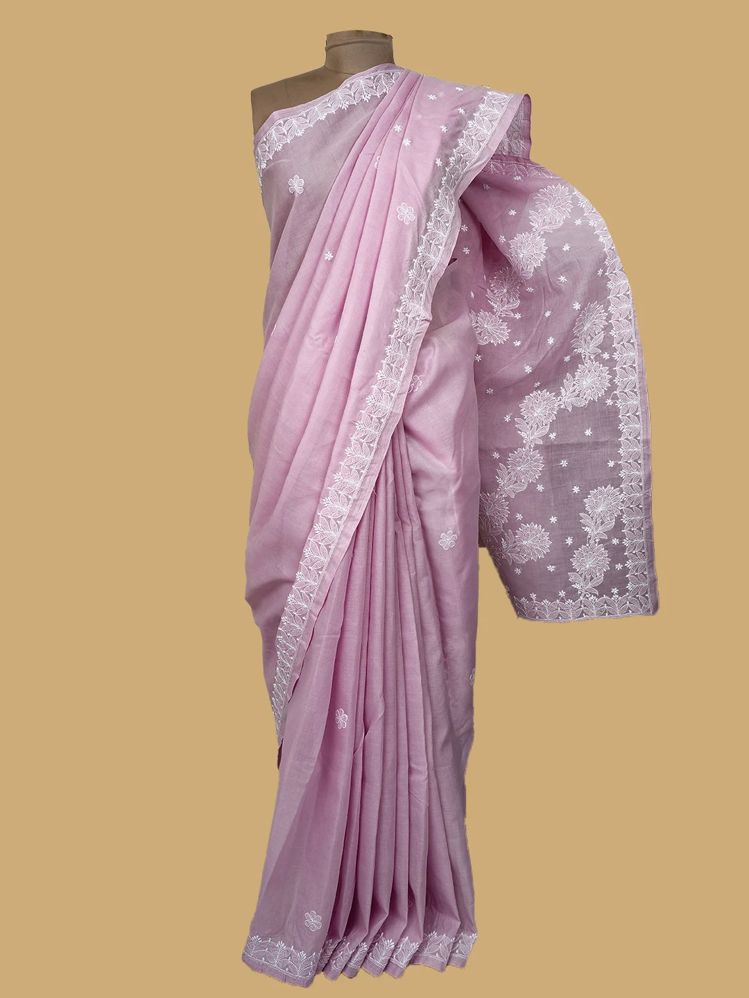 Ada Hand Embroidered Mauve Cotton Lucknowi Chikankari Saree and Blouse 01A720552