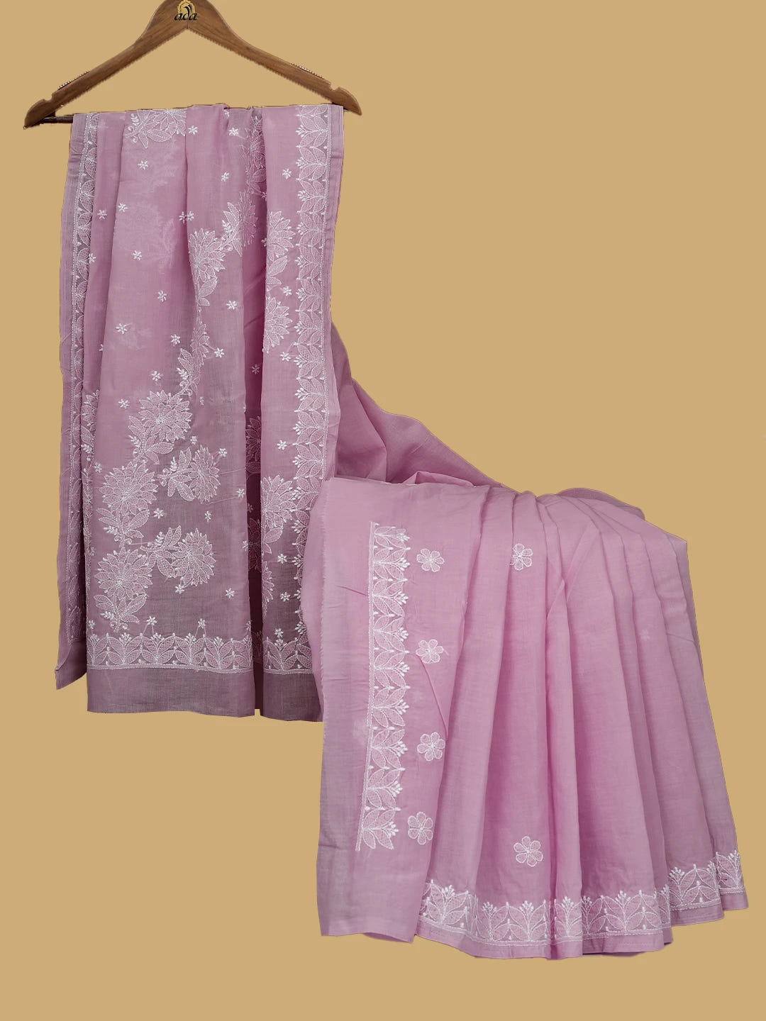 Ada Hand Embroidered Mauve Cotton Lucknowi Chikankari Saree and Blouse 01A720552