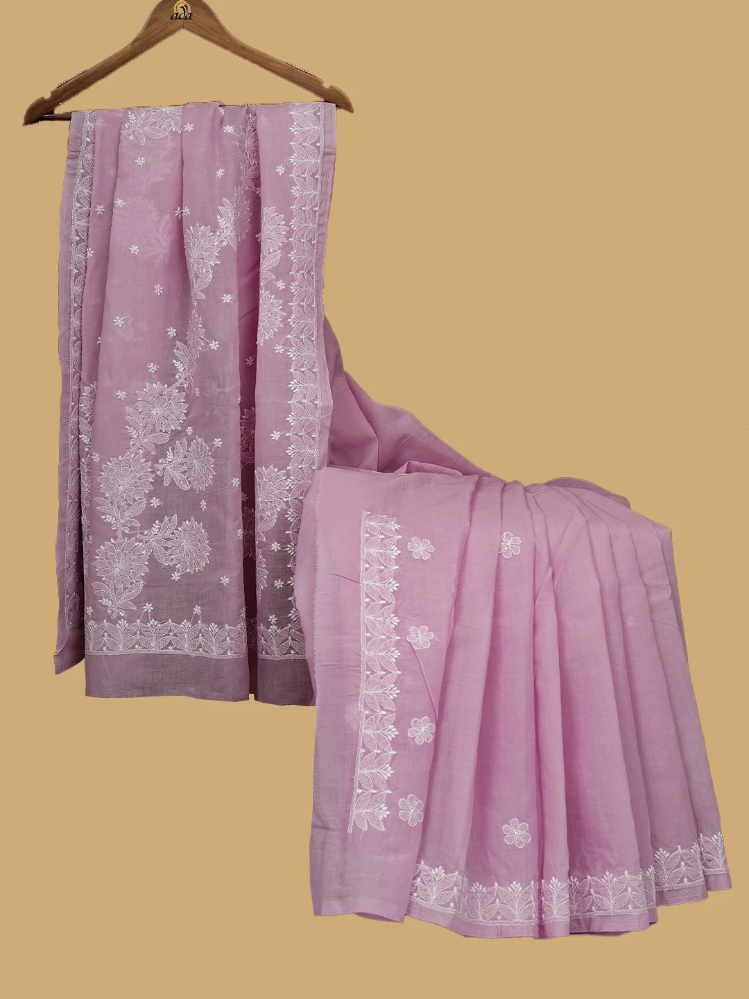 Ada Hand Embroidered Mauve Cotton Lucknowi Chikankari Saree and Blouse 01A720552