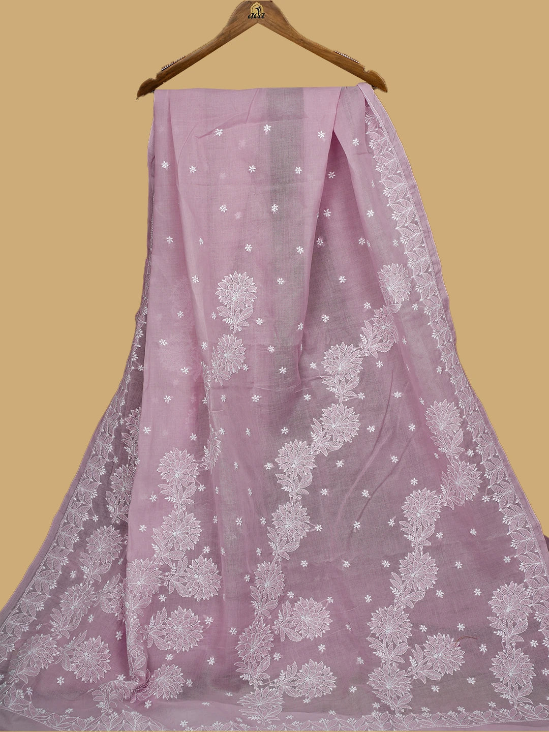 Ada Hand Embroidered Mauve Cotton Lucknowi Chikankari Saree and Blouse 01A720552