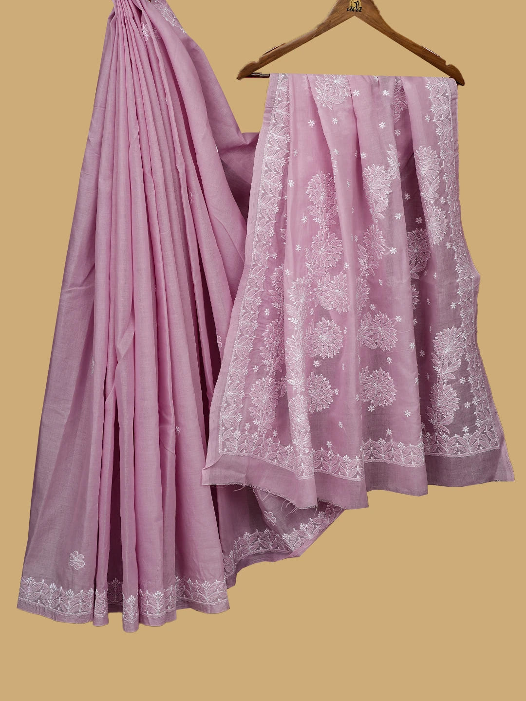 Ada Hand Embroidered Mauve Cotton Lucknowi Chikankari Saree and Blouse 01A720552