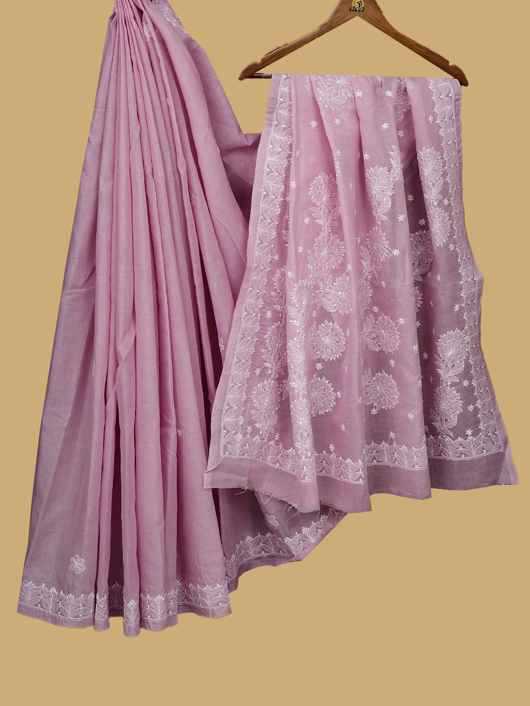 Ada Hand Embroidered Mauve Cotton Lucknowi Chikankari Saree and Blouse 01A720552