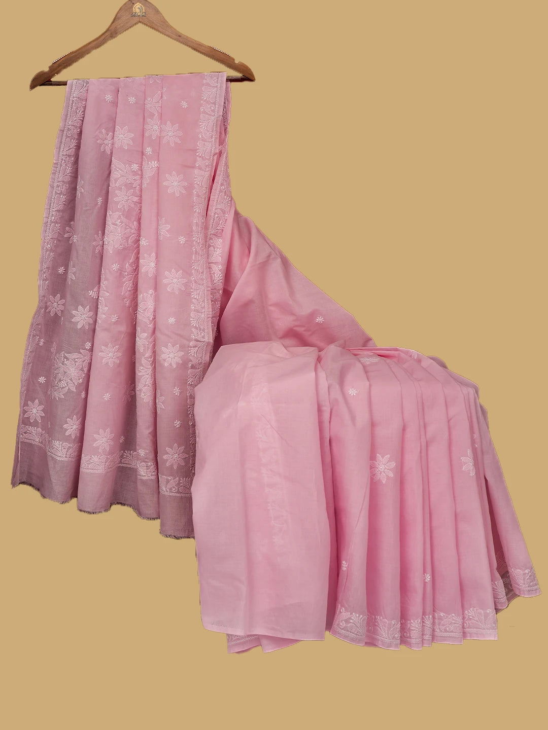 Ada Hand Embroidered Pink Cotton Lucknowi Chikankari Saree and Blouse 01A720531