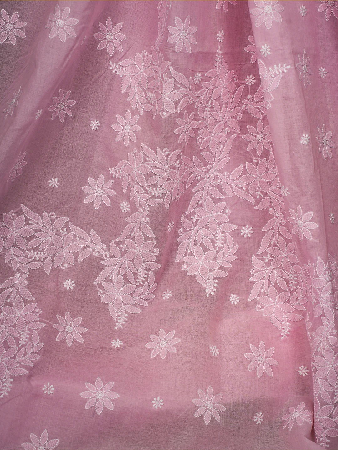 Ada Hand Embroidered Pink Cotton Lucknowi Chikankari Saree and Blouse 01A720531