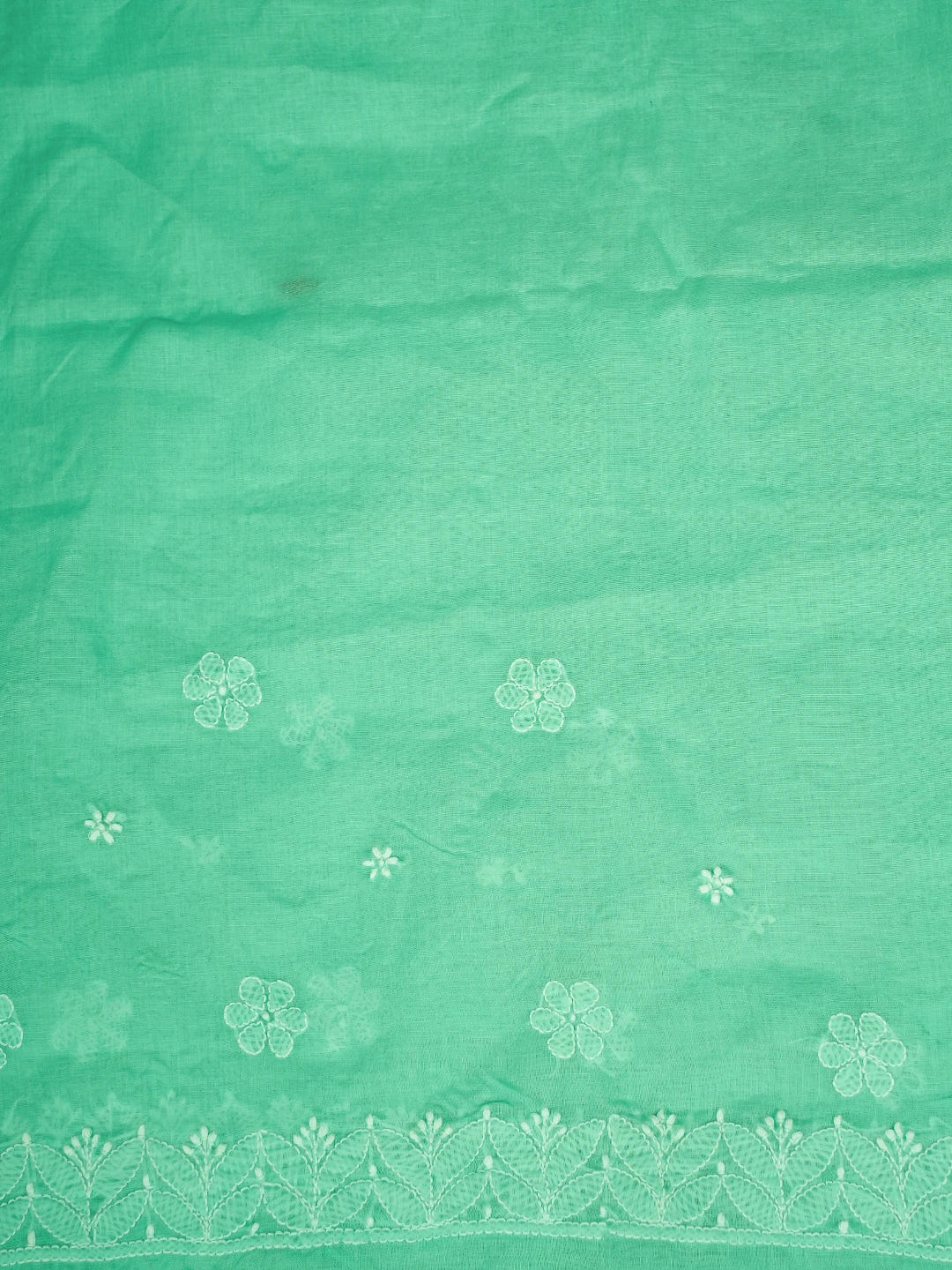 Ada Hand Embroidered Sea Green Cotton Lucknowi Chikankari Saree and Blouse 01A720553