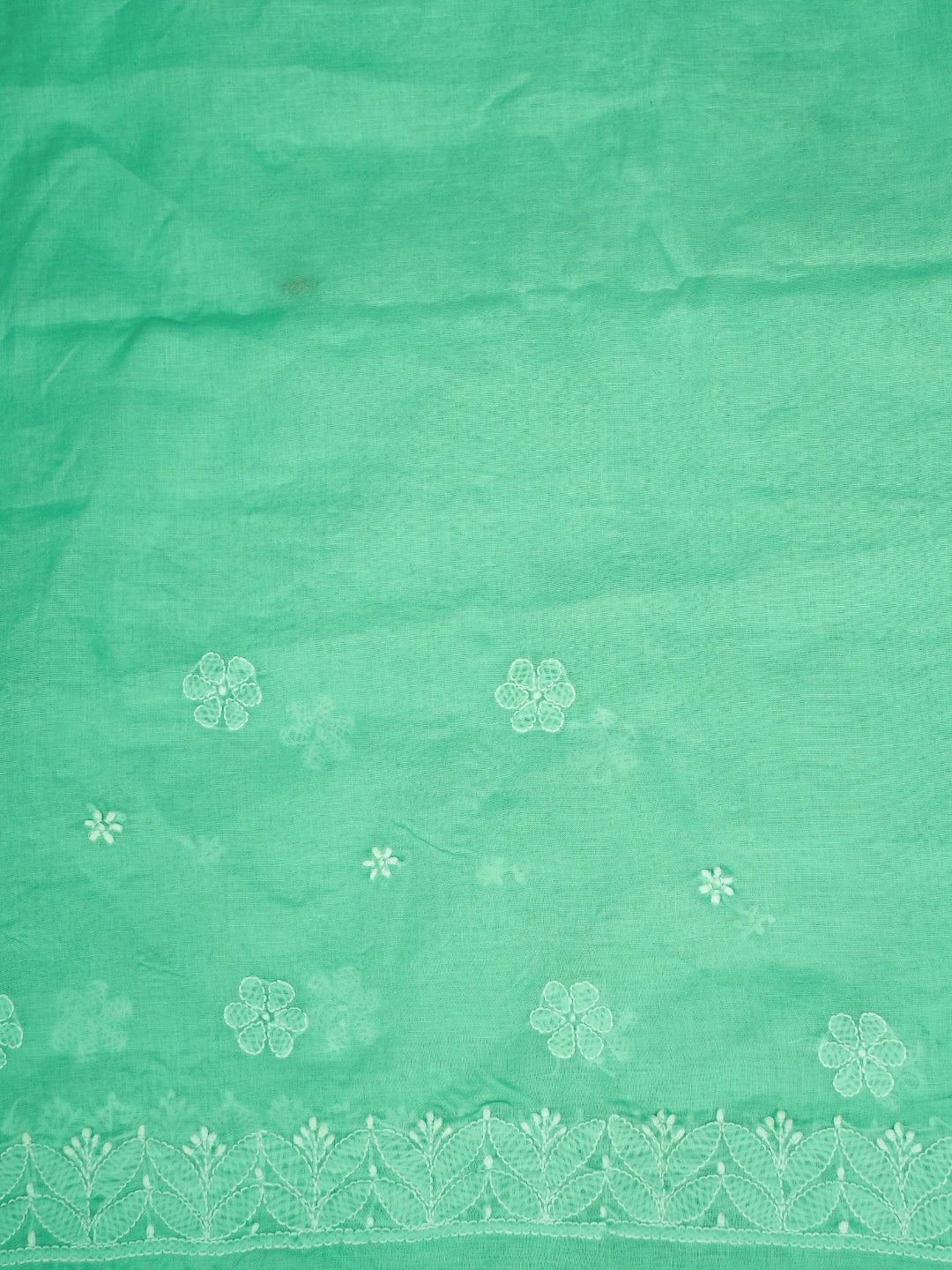Ada Hand Embroidered Sea Green Cotton Lucknowi Chikankari Saree and Blouse 01A720553