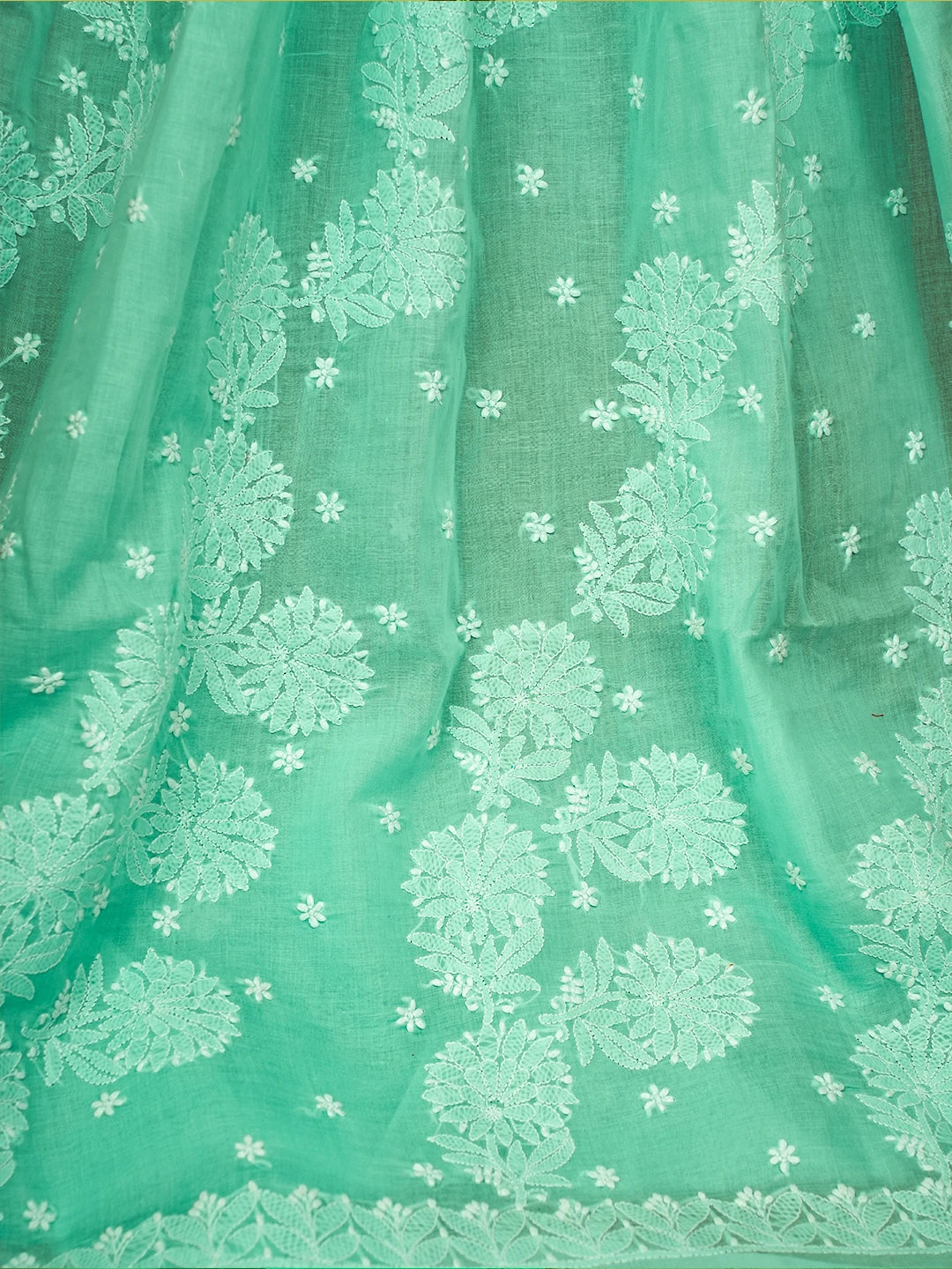 Ada Hand Embroidered Sea Green Cotton Lucknowi Chikankari Saree and Blouse 01A720553
