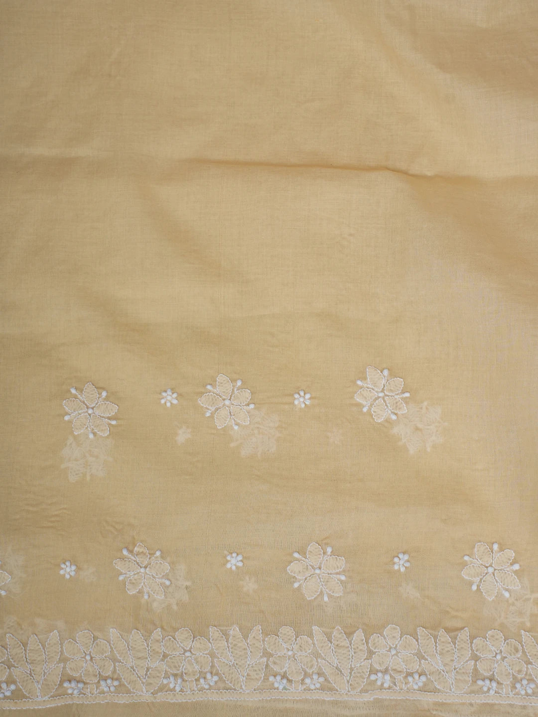Ada Hand Embroidered Fawn Cotton Lucknowi Chikankari Saree and Blouse 01A720526