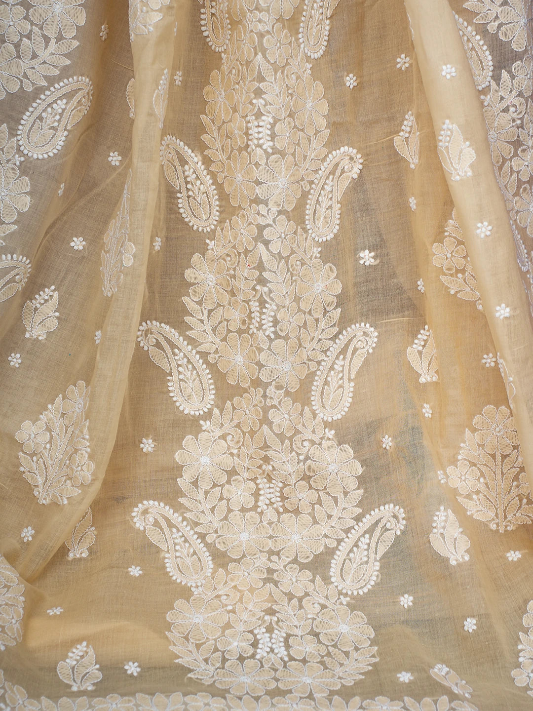 Ada Hand Embroidered Fawn Cotton Lucknowi Chikankari Saree and Blouse 01A720526