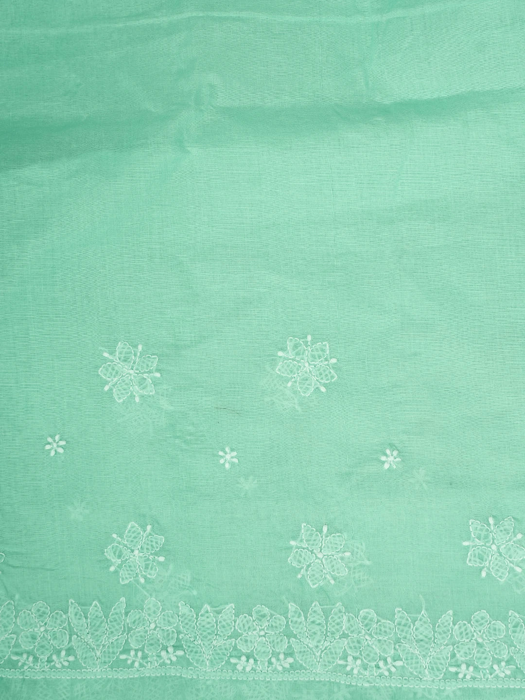 Ada Hand Embroidered Sea Green Cotton Lucknowi Chikankari Saree and Blouse 01A720556