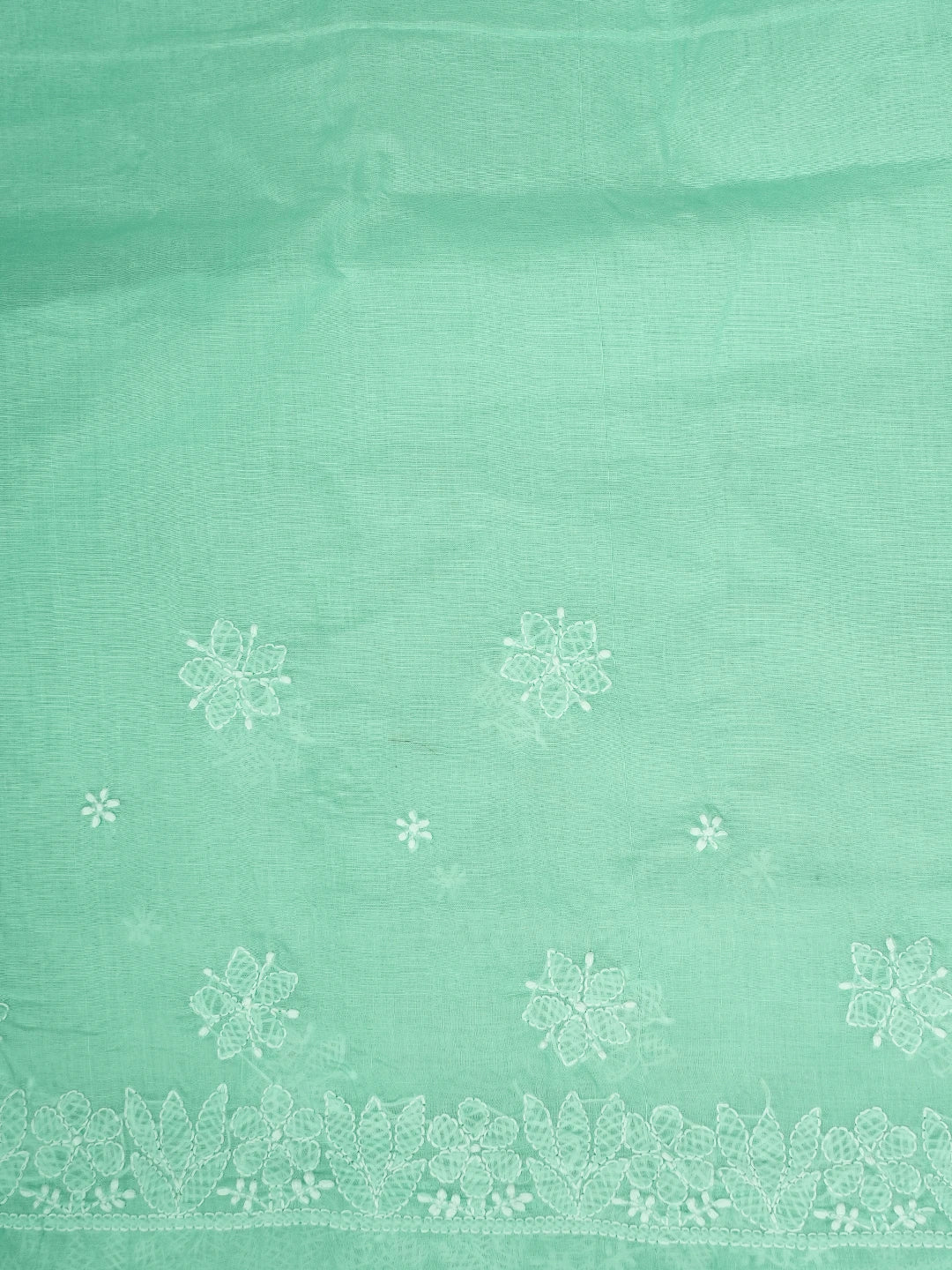 Ada Hand Embroidered Sea Green Cotton Lucknowi Chikankari Saree and Blouse 01A720556