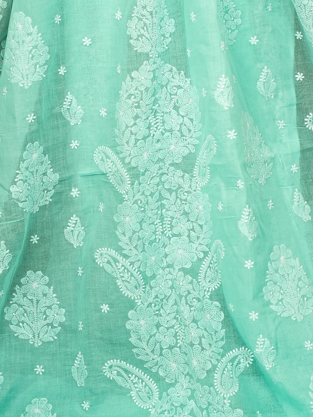 Ada Hand Embroidered Sea Green Cotton Lucknowi Chikankari Saree and Blouse 01A720556