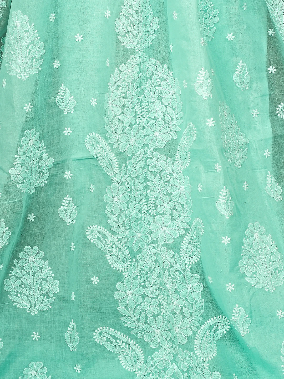 Ada Hand Embroidered Sea Green Cotton Lucknowi Chikankari Saree and Blouse 01A720556