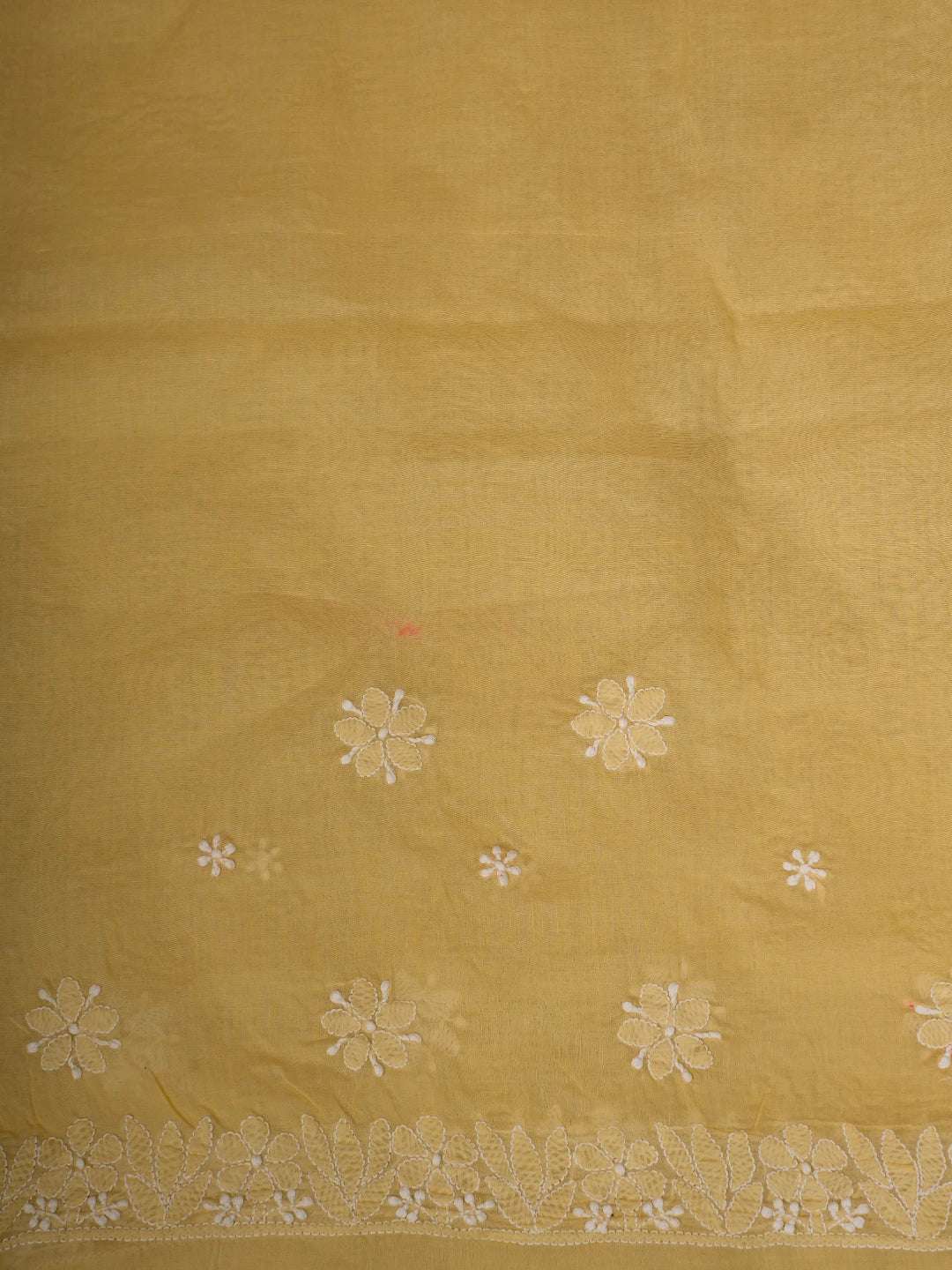 Ada Hand Embroidered Yellow Cotton Lucknowi Chikankari Saree and Blouse 01A720517
