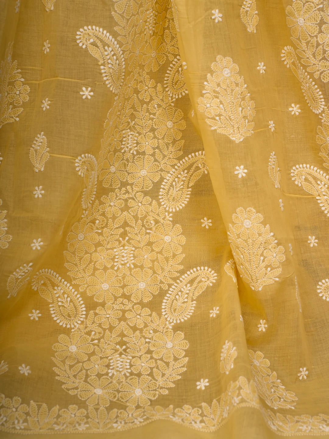 Ada Hand Embroidered Yellow Cotton Lucknowi Chikankari Saree and Blouse 01A720517