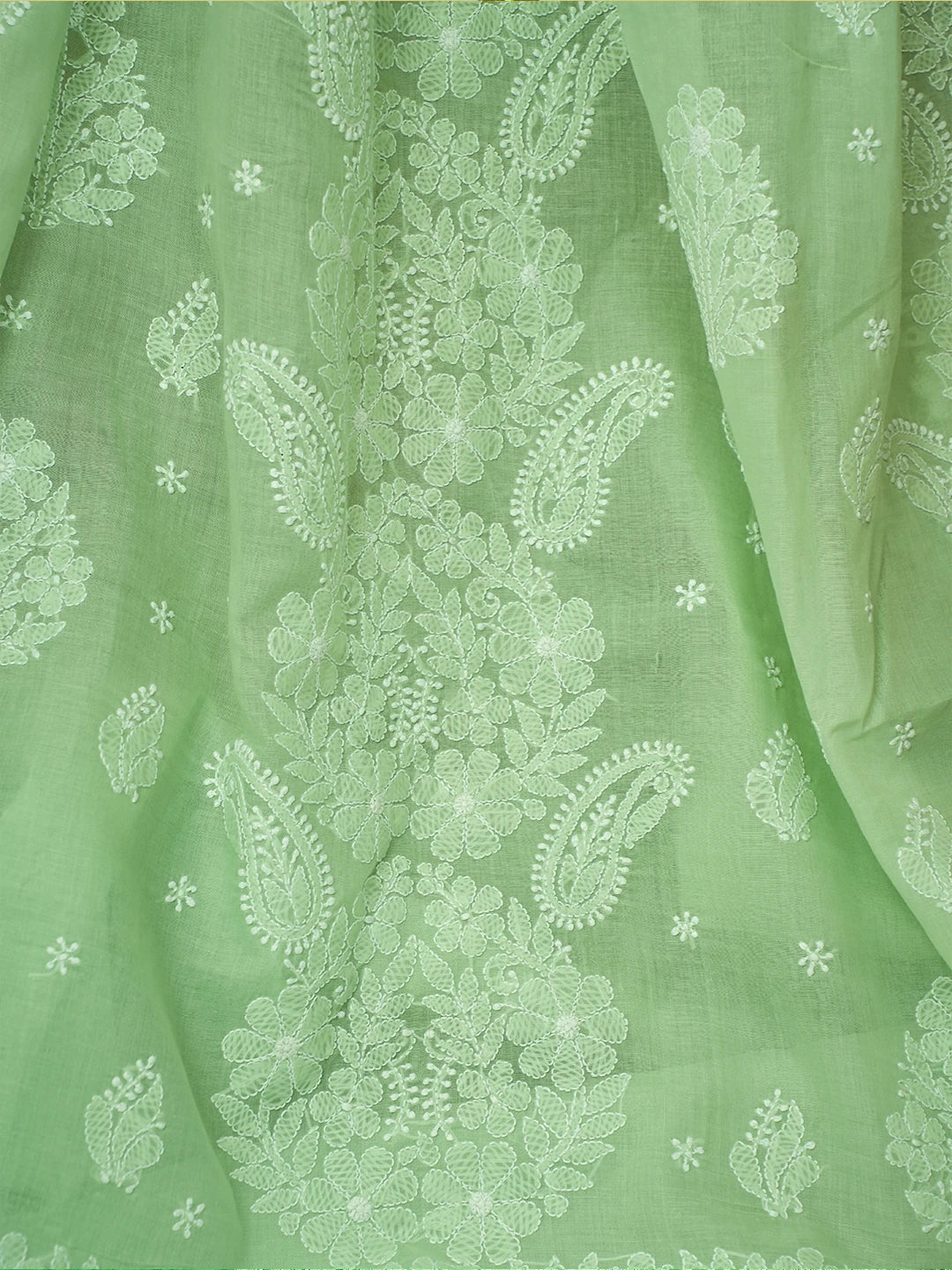 Ada Hand Embroidered Pista Green Cotton Lucknowi Chikankari Saree and Blouse 01A720561