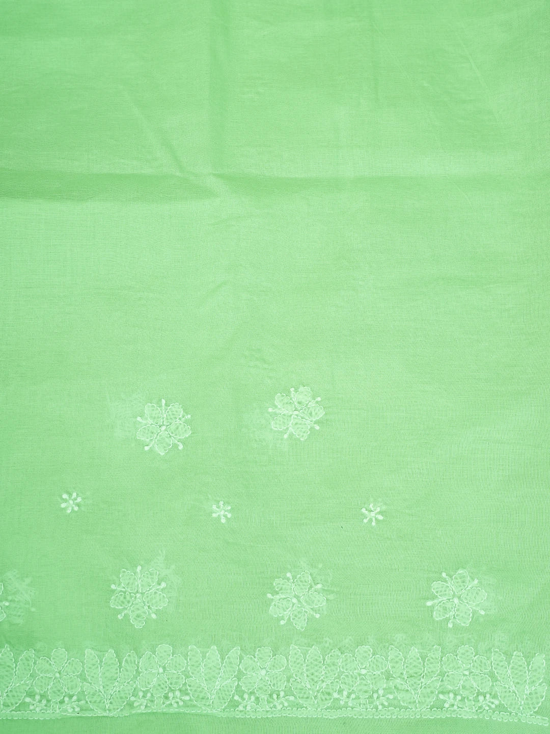 Ada Hand Embroidered Pista Green Cotton Lucknowi Chikankari Saree and Blouse 01A720561