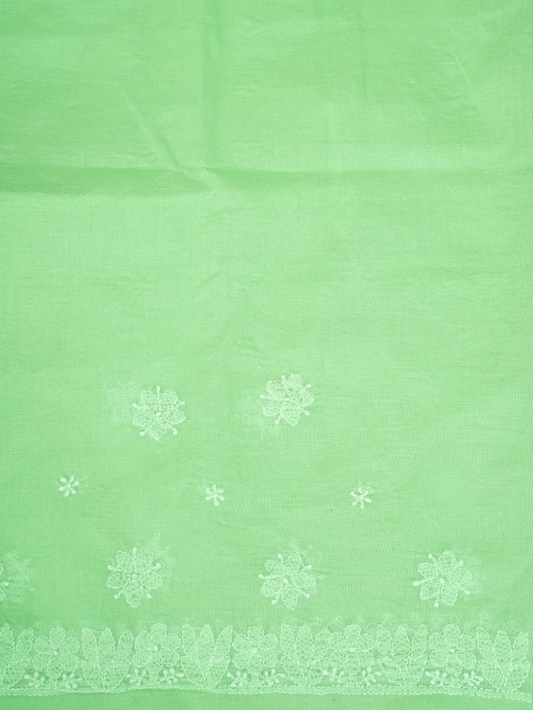 Ada Hand Embroidered Pista Green Cotton Lucknowi Chikankari Saree and Blouse 01A720561