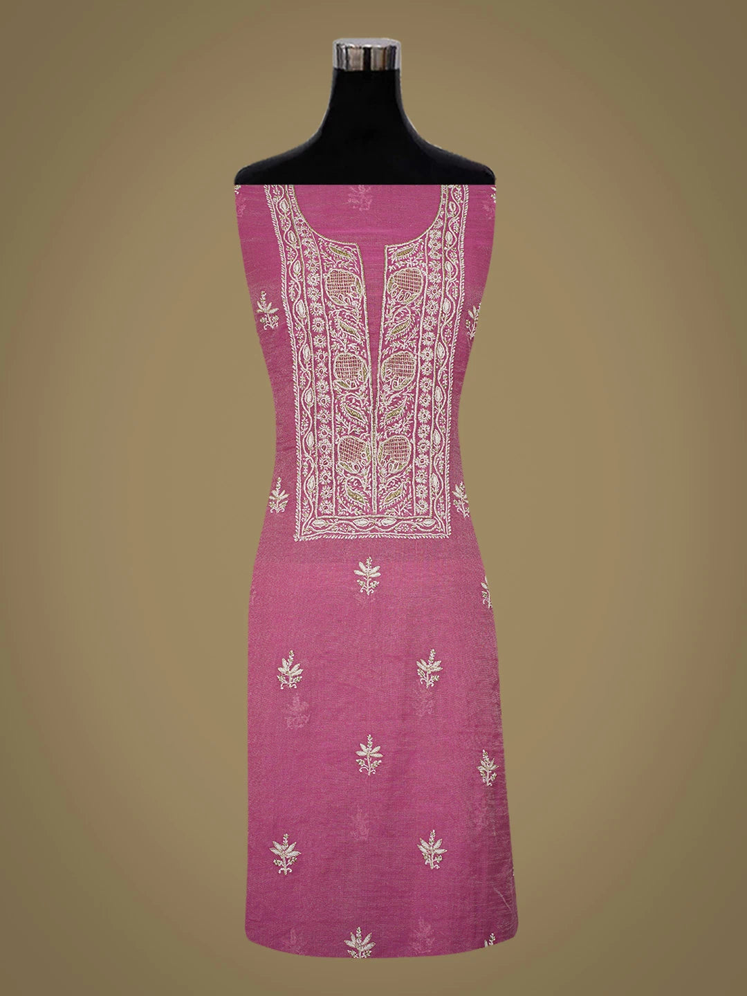 Ada Hand Embroidered Magenta Tissue Lucknowi Chikankari Unstitched Kurta Dupatta Set With Cutdana Work 01A702532