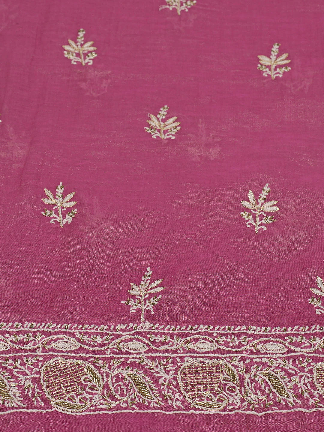 Ada Hand Embroidered Magenta Tissue Lucknowi Chikankari Unstitched Kurta Dupatta Set With Cutdana Work 01A702532