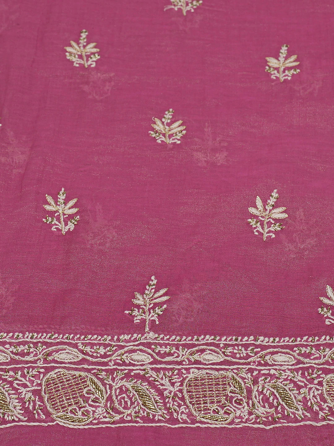 Ada Hand Embroidered Magenta Tissue Lucknowi Chikankari Unstitched Kurta Dupatta Set With Cutdana Work 01A702532