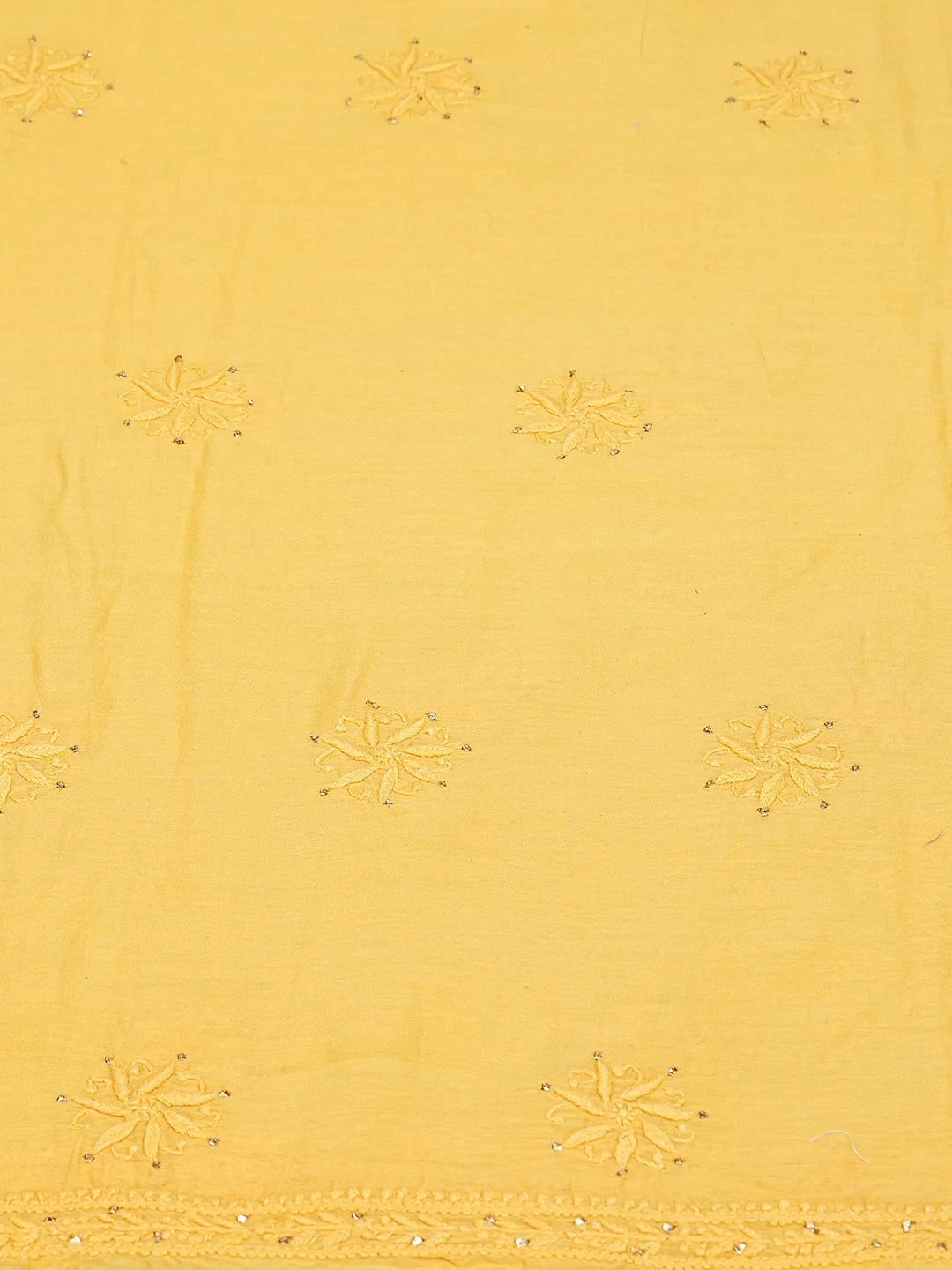 Ada Hand Embroidered Yellow Chanderi Lucknowi Chikankari Unstitched Kurta Dupatta Set With Muqaish Work 01A207252