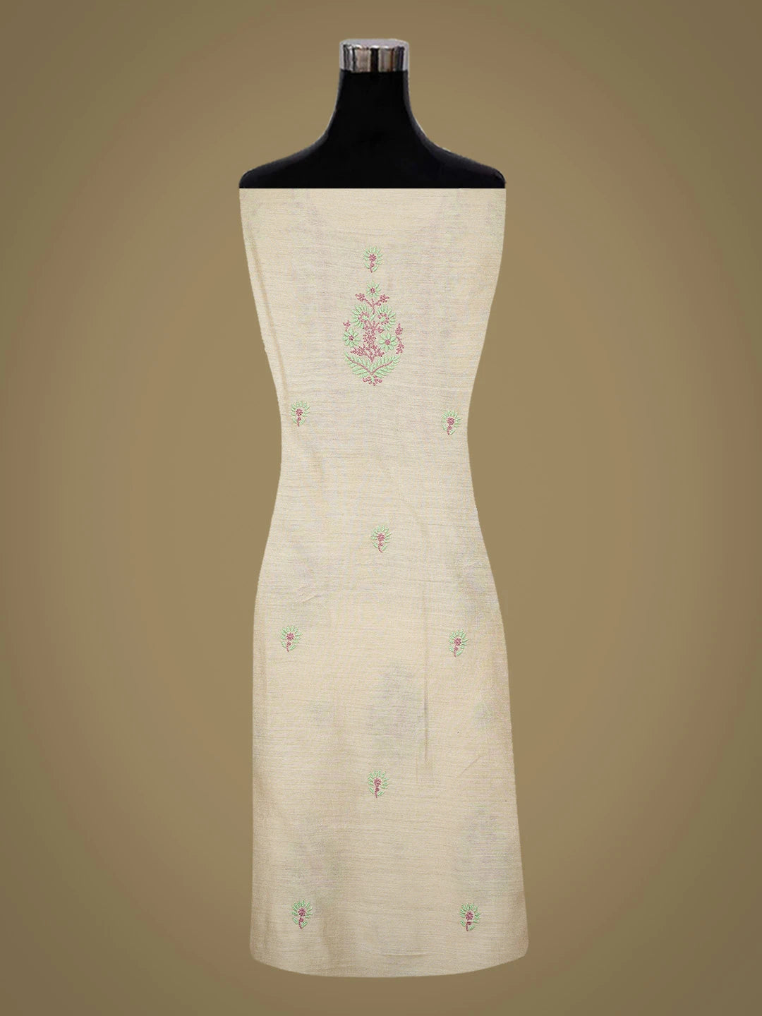 Ada Hand Embroidered Fawn Moonga Silk Lucknowi Chikankari Unstitched Kurta Dupatta Set 01A669096