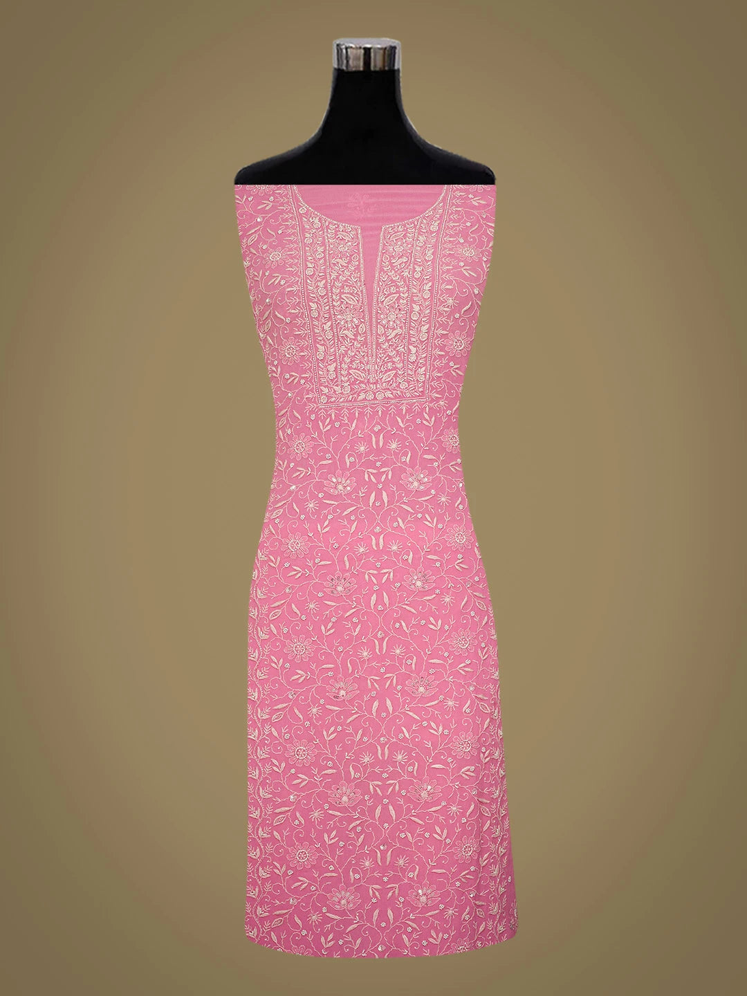 Ada Hand Embroidered Blush Pink Viscose Georgette Lucknowi Chikankari Unstitched Kurta Dupatta Set with Sequinned Work 01A685761